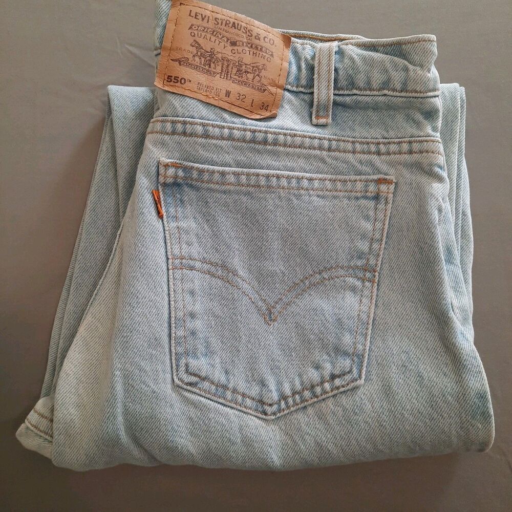 Vintage Orange Tab Levis 90's 550 Mens 32x34 Relaxed Fit Tapered Leg Light Wash